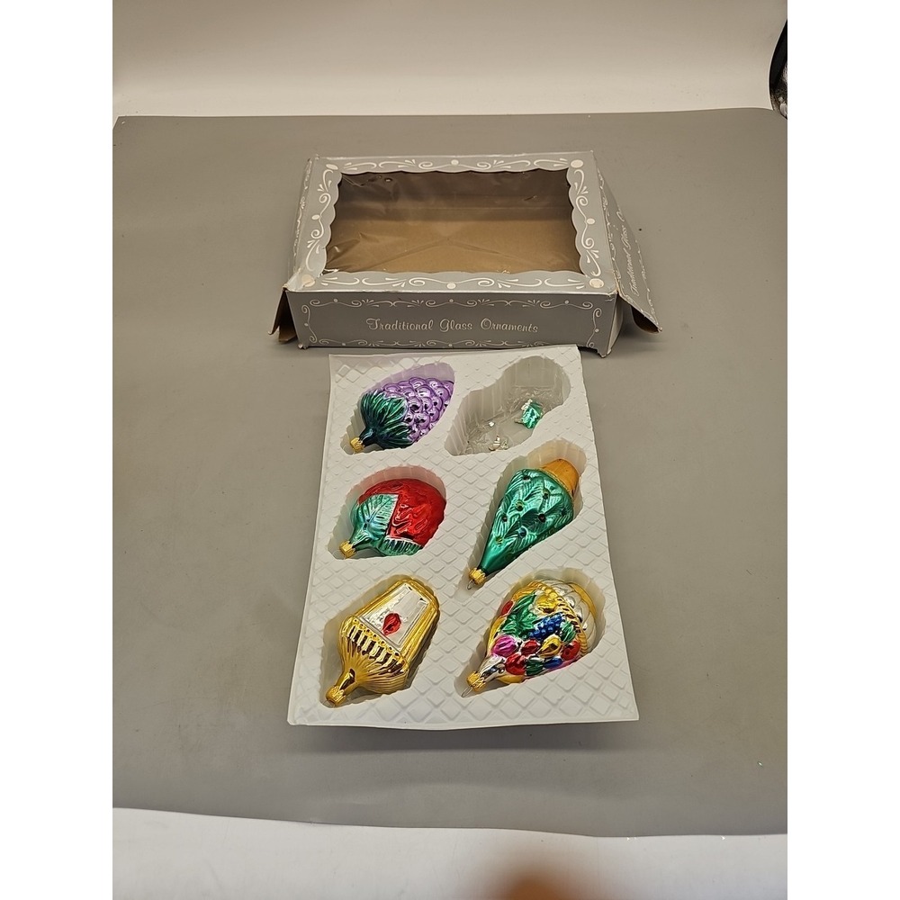 Kurt Adler Glass Ornaments Columbia Christmas Set Of 5 Fruit Tree Light